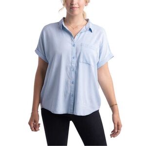 Como Vintage | Light Blue Denim-Like Button Down Short Sleeve Shirt